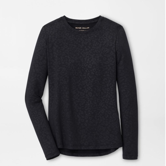 Peter Millar NWOT Lunar Long-Sleeve Performance Animal Cheetah Leopard BLACK - Picture 1 of 4